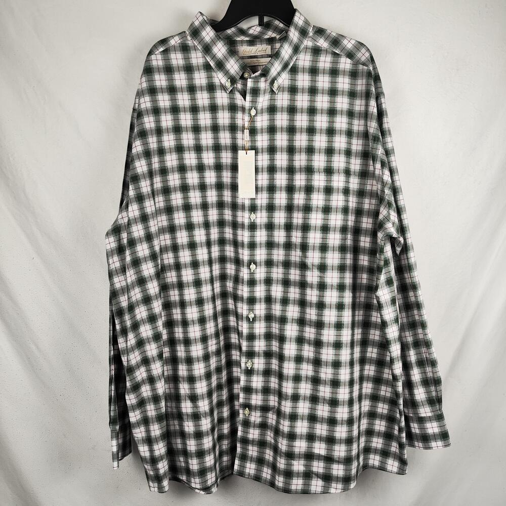 Gold Label Roundtree & Yorke Shirt Mens 3XLT Green Plaid Non Iron Tall